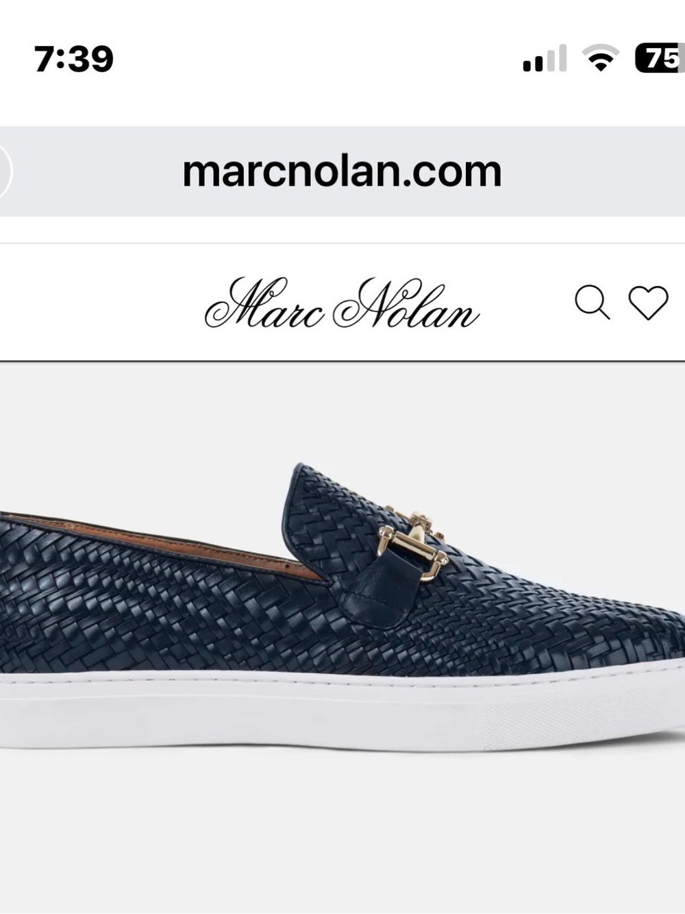 Men’s Navy Woven Leather Slip-On Sneakers with Gold Bit Marc Nolan